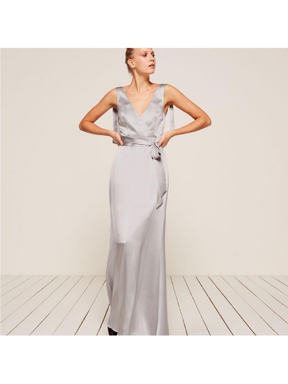 Reformation Silver Satin Dress